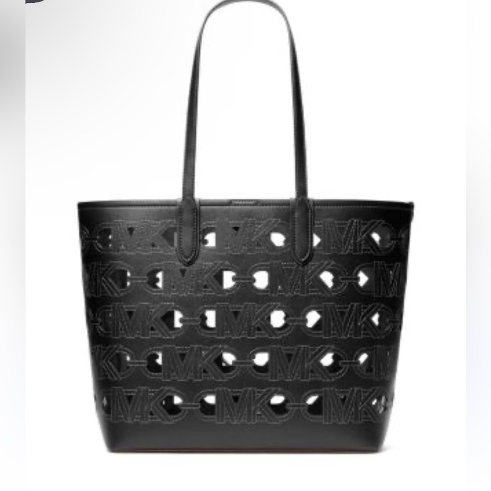 Michael Kors Eliza Large EW Open Tote Black Leather Cutout Logo Bag 30S4SZAT7P - Picture 5 of 7